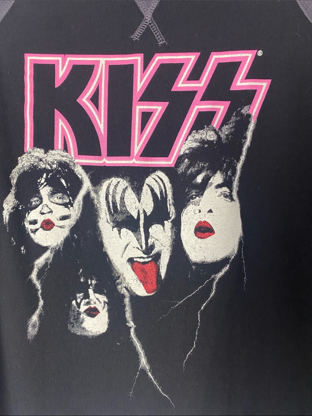 Kiss Black Baseball Style Tee with grey cuffed sleeves